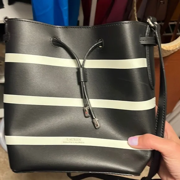 Ralph Lauren Black and White Bucket Bag Polo Ralph Lauren Black White Houndstooth Mini Bellport  main image 4